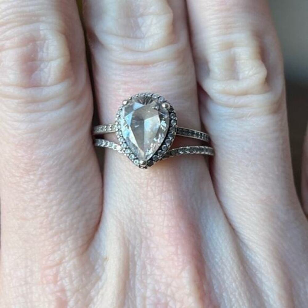 Pandora Sparkling Teardrop Halo 925 ALE Sterling Silver WEDDING Ring Set